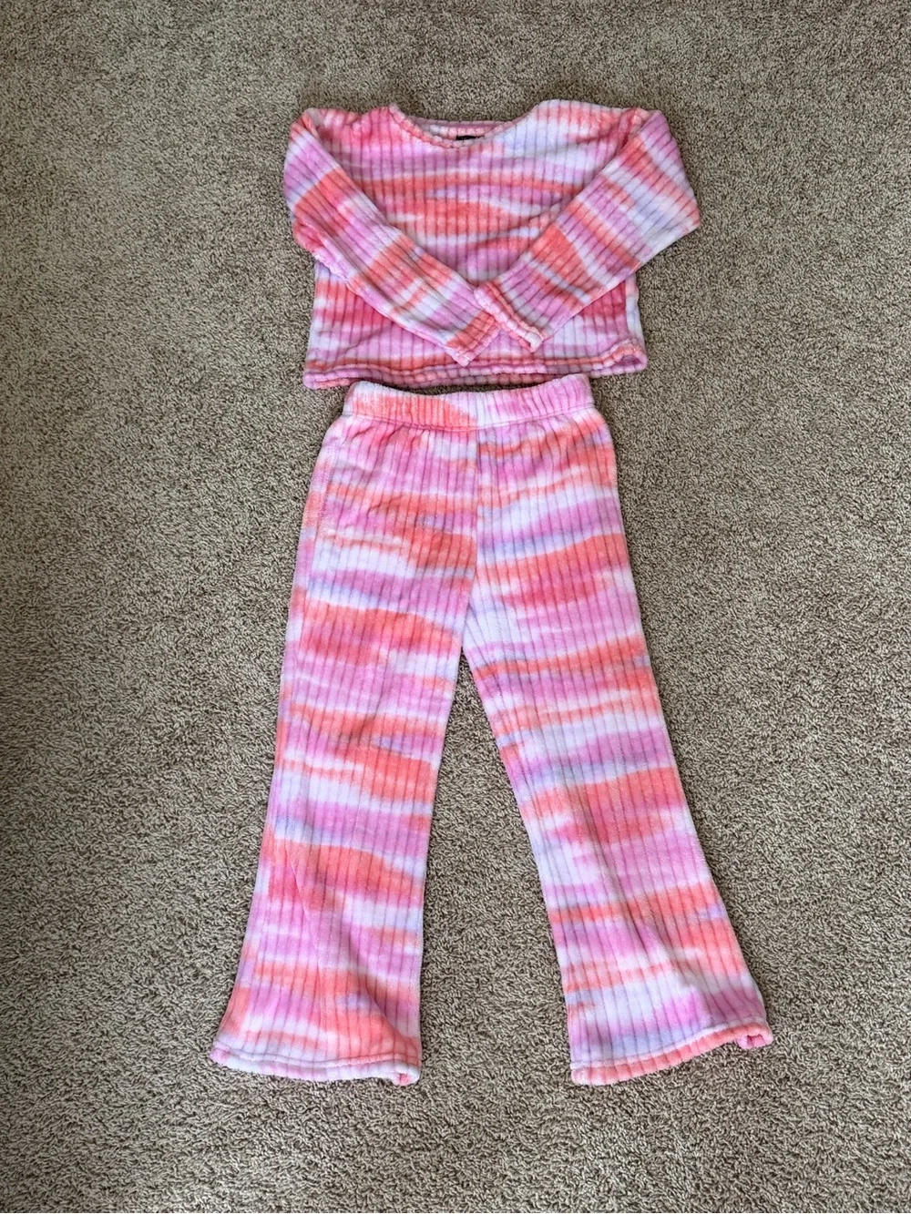 Cuddl Duds Pink & Coral Tie-Dye Ribbed Kids Pajama Set